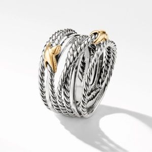 Double X Crossover Ring in Sterling Silver with
18K Yellow Gold